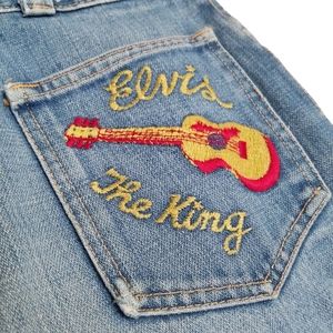RARE Vintage Great Scott bell bottom jeans with Elvis embroidery 1968